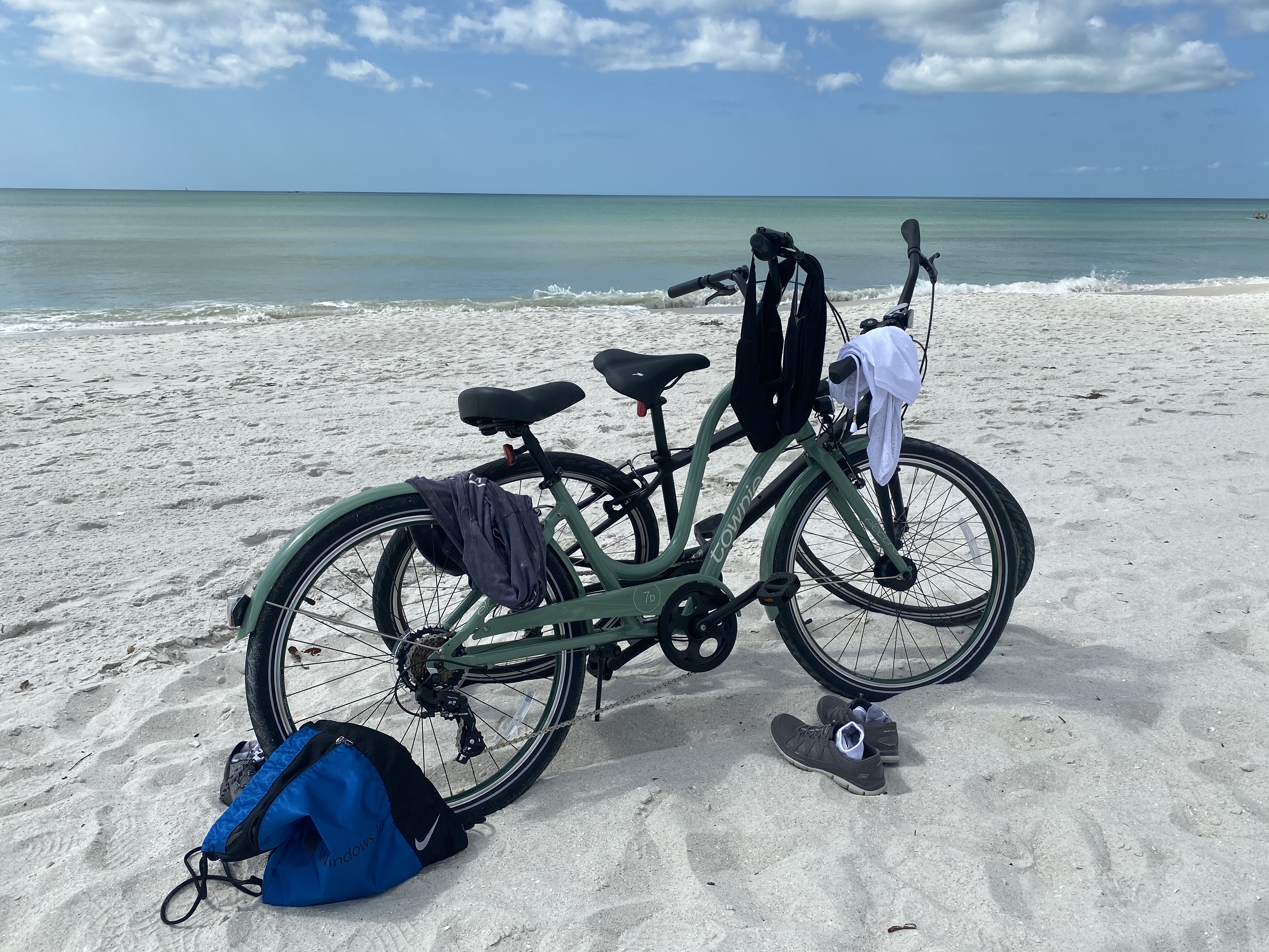 Beach cruiser bikes on the Gulf Coast sand